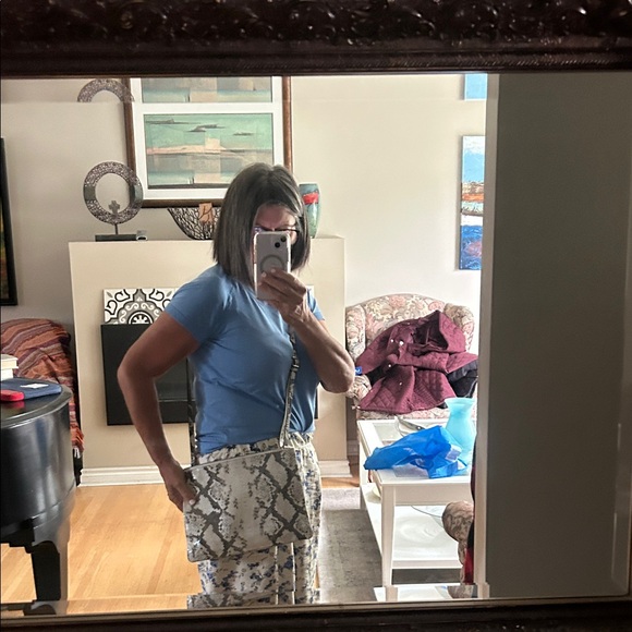 Danier Cream and Black Snakeprint Leather Crossbody Bag Quiet Luxury Bohemian - Picture 16 of 17